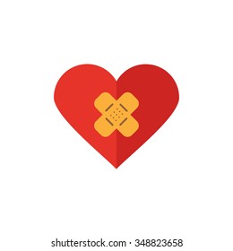 Broken heart flat icon with patch