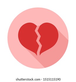 Broken heart flat icon, symbol of crisis, despair, breakup. Heartbreak icon on white background 