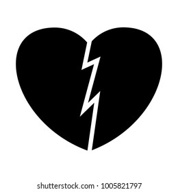 Broken heart flat vector black icon. Objects isolated on white background.