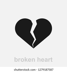 Broken heart flat vector icon isolated on white background.