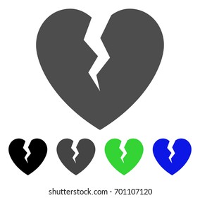 Broken Heart flat vector icon. Colored broken heart, gray, black, blue, green pictogram versions. Flat icon style for application design.