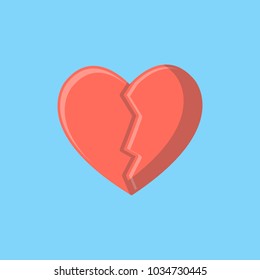 Broken Heart Flat Vector. Love symbol. Valentine's Day sign, emblem isolated, Flat style for icon, graphic,web design, and logo.