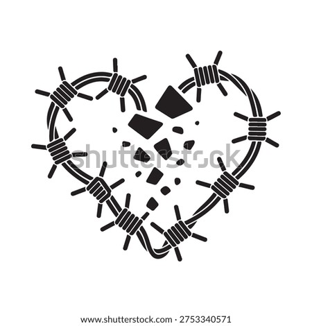 A broken heart formed from barbed wire symbolizing pain and loss