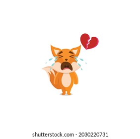 Broken Heart Fox Sticker Icon Isolated On White Background