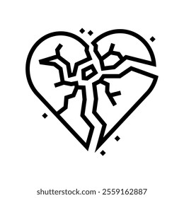 broken heart fracture line icon vector. broken heart fracture sign. isolated contour symbol black illustration