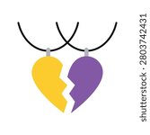 Broken heart friendship necklace vector illustration