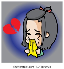 broken heart girl cartoon vector character