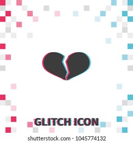 Broken heart  glitch effect vector icon.