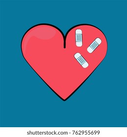 broken heart glued with plaster with a wound