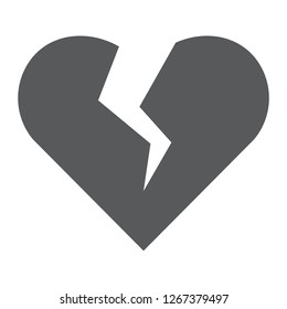 Broken heart glyph icon, valentine and relationship, sad love sign, vector graphics, a solid pattern on a white background, eps 10.