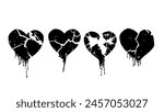 Broken heart gothic set vector illustration. Love symbol romance emo and sticker icon isolated white. Fashion shape silhouette abstract art and grunge decoration cartoon