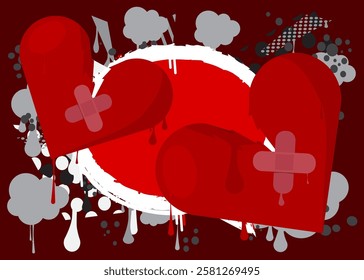 Broken Heart graffiti. Abstract modern street art decoration performed in urban painting style.