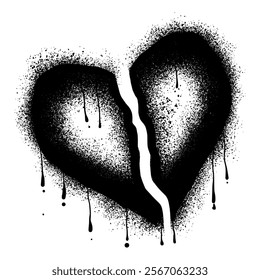 Broken heart graffiti with black spray paint