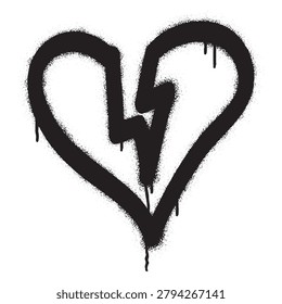 Broken heart graffiti spray paint symbol. Cracked heart vector illustration on white background, street art style.