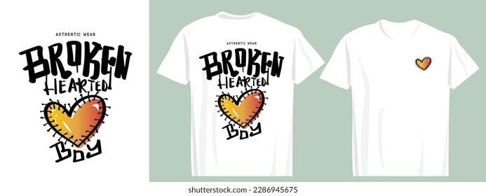 Broken heart graffiti urban style slogan text. Heart shape drawing. Vector illustration design for fashion graphic, t shirt print.