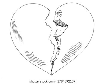 Broken heart graphic black white isolated sketch illustration vector
