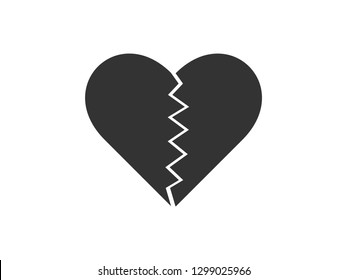 Broken heart gray icon vector. Love symbol for disappointment in Valentine's Day sign isolated on white background in Flat style for graphic and web design or logo. EPS10