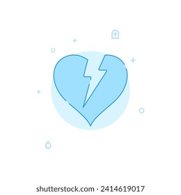 Broken heart, grief vector icon. Flat illustration. Filled line style. Blue monochrome design. Editable stroke. Adjust line weight.