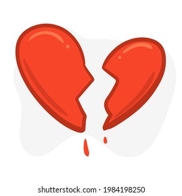 a broken heart in half. Halves of the heart