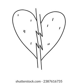 Corazón roto. Estilo de doodle dibujado a mano. Ilustración vectorial aislada en blanco. Colorido de la página.