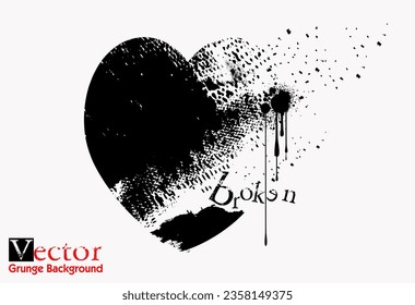 Broken heart, hand drawn vector illustration, illustration Grunge Broken Heart Design with Paintbrush strokes Texture, Grunge stamps collection.love Shapes for your design.Distressed symbols. Textured