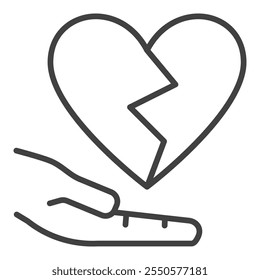 Broken Heart with Hand vector Emotional Struggle icon in thin line style