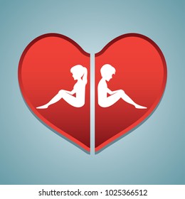 Broken Heart / Heartbreak Flat Icon For Broken Heart Concept, Vector Illustration 