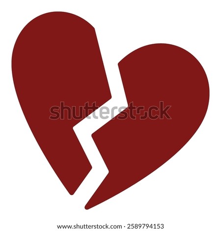 Broken heart or Heartbreak vector icon, sorrow and emotional pain concept symbol