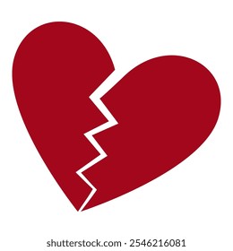 Broken heart or heartbreak vector red symbol. Heart broken concept creative illustration