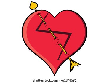 Broken heart Held together with an arrow