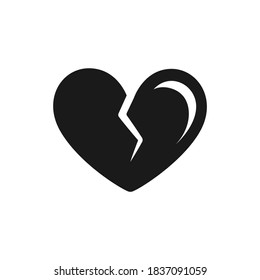 Broken heart with highlight silhouette logo icon design. Simple flat minimal vector illustration. Valentine's day, heartbreak, love, divorce, hurt, sign, symbol. 