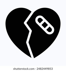 Broken Heart icon For Apps And Websites. Vector Illustration. Isolated Silhouette Vector Icon.