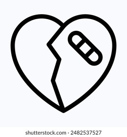 Broken Heart icon For Apps And Websites. Isolated Lineal Vector Icon.