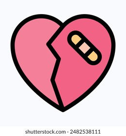 Broken Heart icon For Apps And Websites. Isolated Lineal Color Vector Icon.