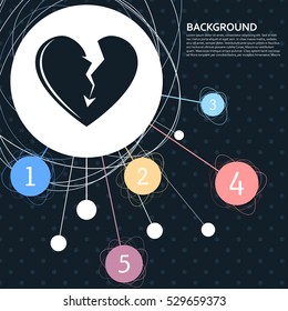 Broken heart icon with the background to the point and with infographic style. Vector illustration