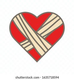 broken heart icon. heart bandaged icon. heart icon with white background. Vector illustration of love