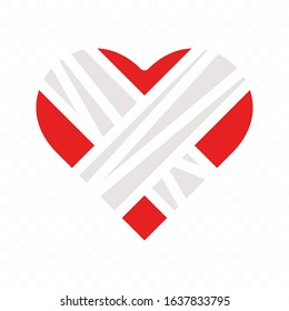 broken heart icon. heart bandaged icon. heart icon with white background. Vector illustration of love