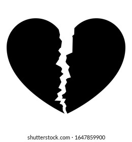 Broken heart icon black color vector illustration flat style image