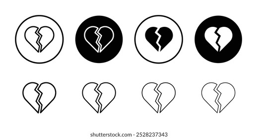 Broken heart icon Black and white outline vector