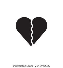 Broken heart icon black and white vector sign