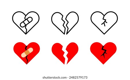 Broken heart icon. Breakup symbol. Heart break vector illustration. Divorce sign. Sadness and sorrow pictogram isolated.