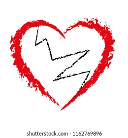 Broken Heart icon with brush painting isolated on white background, heartbreak Vector and illustration