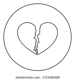 Broken heart icon in circle round outline black color vector illustration flat style image