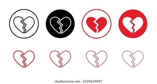 Broken heart icon Collection of flat thin outline vector