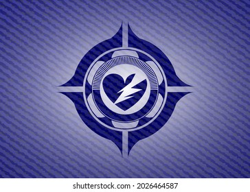 icono del corazón roto con textura de denim. 