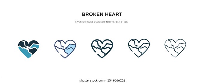 broken heart icon in different style vector illustration. two colored and black broken heart vector icons designed in filled, outline, line and stroke style can be used for web, mobile, ui