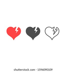 Broken heart icon in different styles