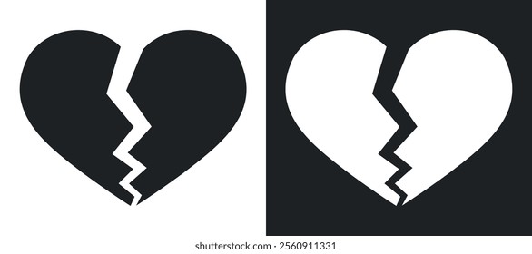 Broken heart icon or divorce flat icon. Simple black and white icon of a broken heart.