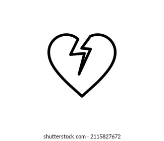 Broken heart icon. Divorce sign. End of love symbol. Linear outline icon on white background. Vector.