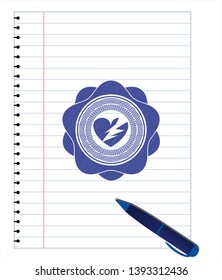 broken heart icon drawn with pen. Blue ink. Vector Illustration. Detailed.